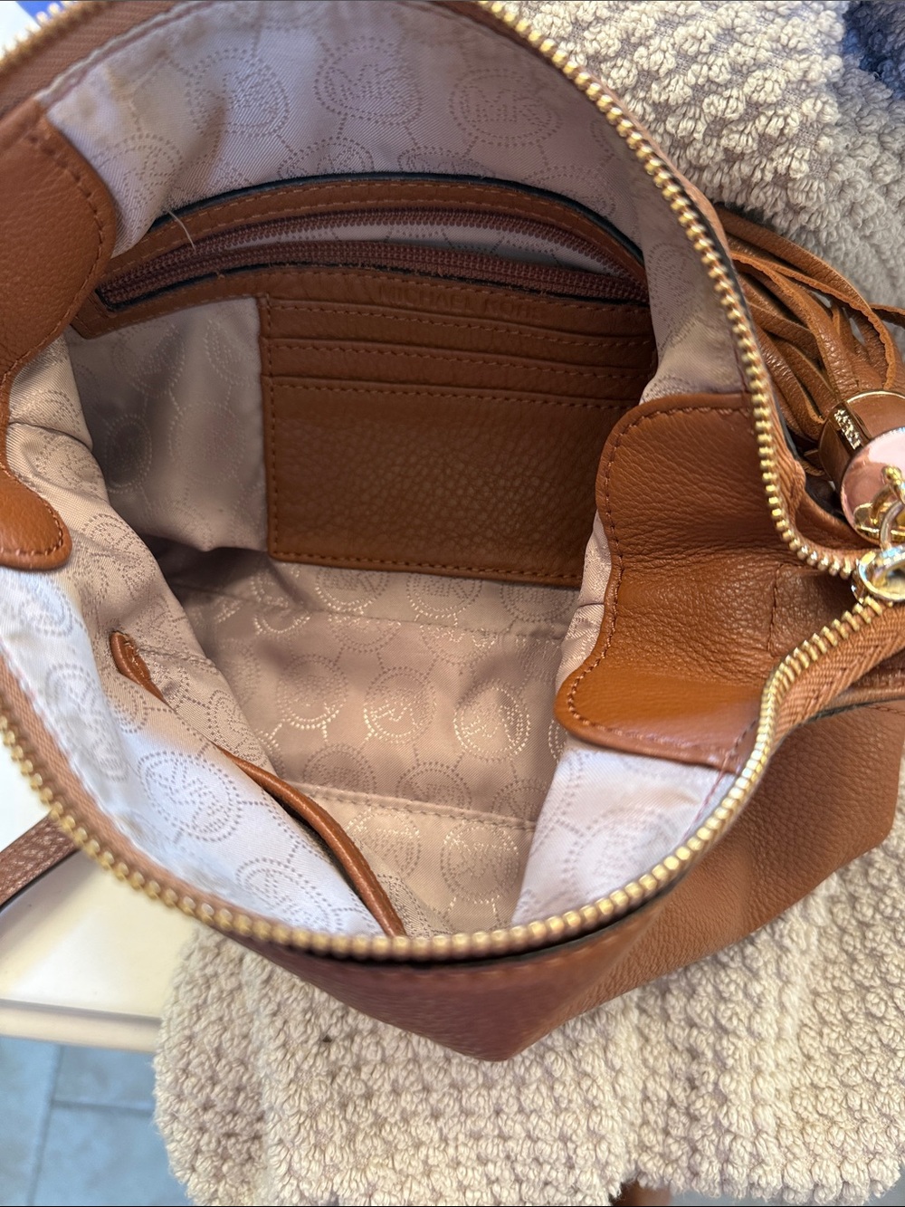Michael Kors Brown Leather Crossbody with Tassel and Gold Chain - Picture 5 of 7